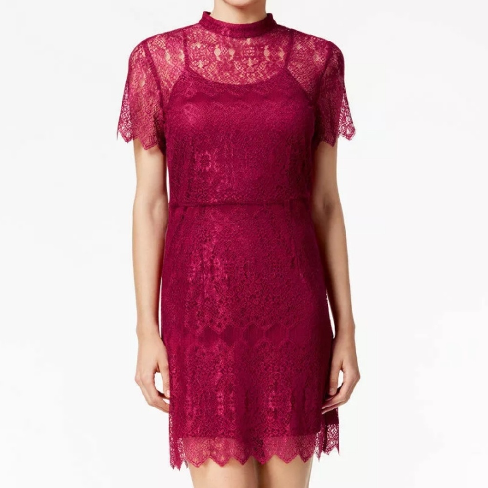 Kensie Lace Stretch Mini Dress Raspberry M